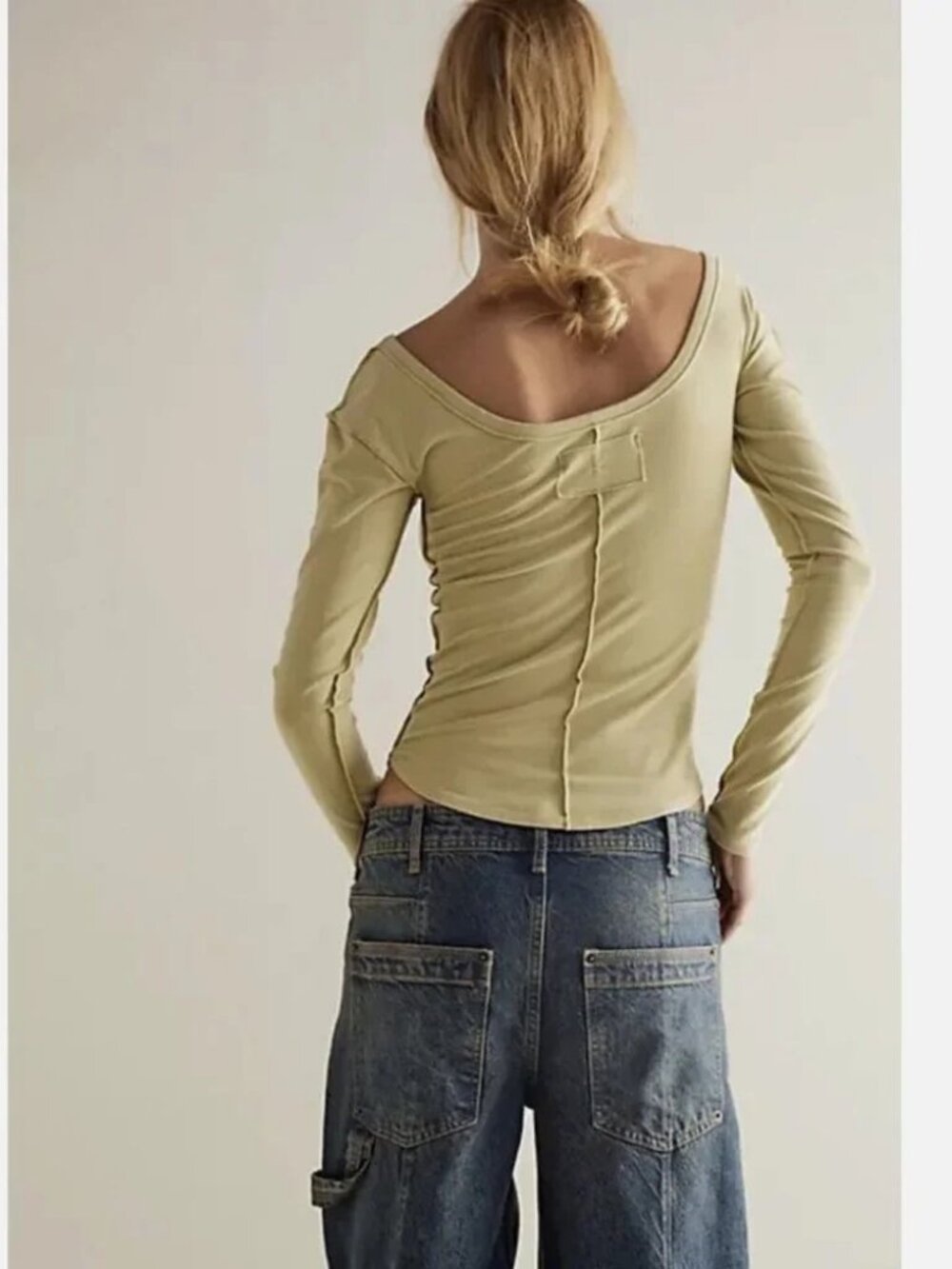 NWT Free People We The Free Moss Green Long Sleeve Can't Let Go Tee size xl - Picture 10 of 11